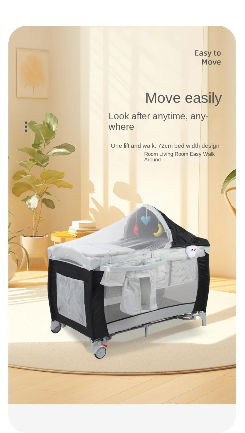 Baby Crib Newborn Multifunctional Baby Bed Foldable Cot With Diaper Table Crib Cradle with Mosquito Net Cribs Baby Playpen S4f1a6b7e7e40401a9d8d198a649e1a16q