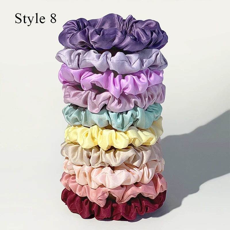 10pcs/set Pure Silk Skinnies Small Scrunchie Set Hair Bow Ties Ropes Bands Scrunchy Elastics Ponytail Holders for Women Girls