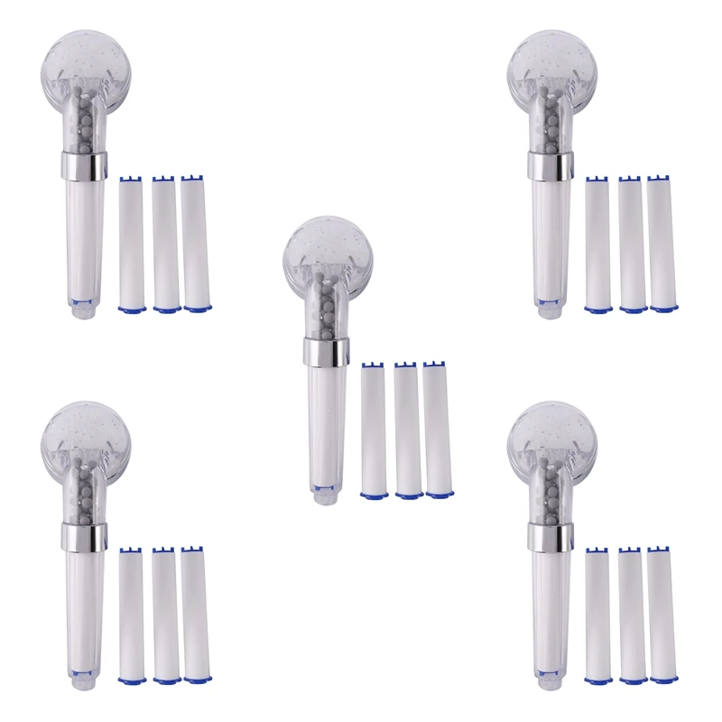 

5 Set Negative Ions Bathroom Handheld Shower Water Saving Head Set With 15 Filters High Pressure Shower Head Hand Shower