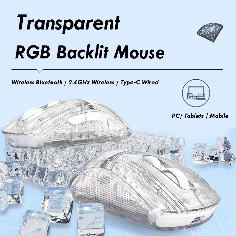 Mouse Bluetooth sem Fio Recarregável Luzes Rgb Conectividade Tri-mode Ratos Criativos Transparentes para Laptops Atualização - Imagem 4