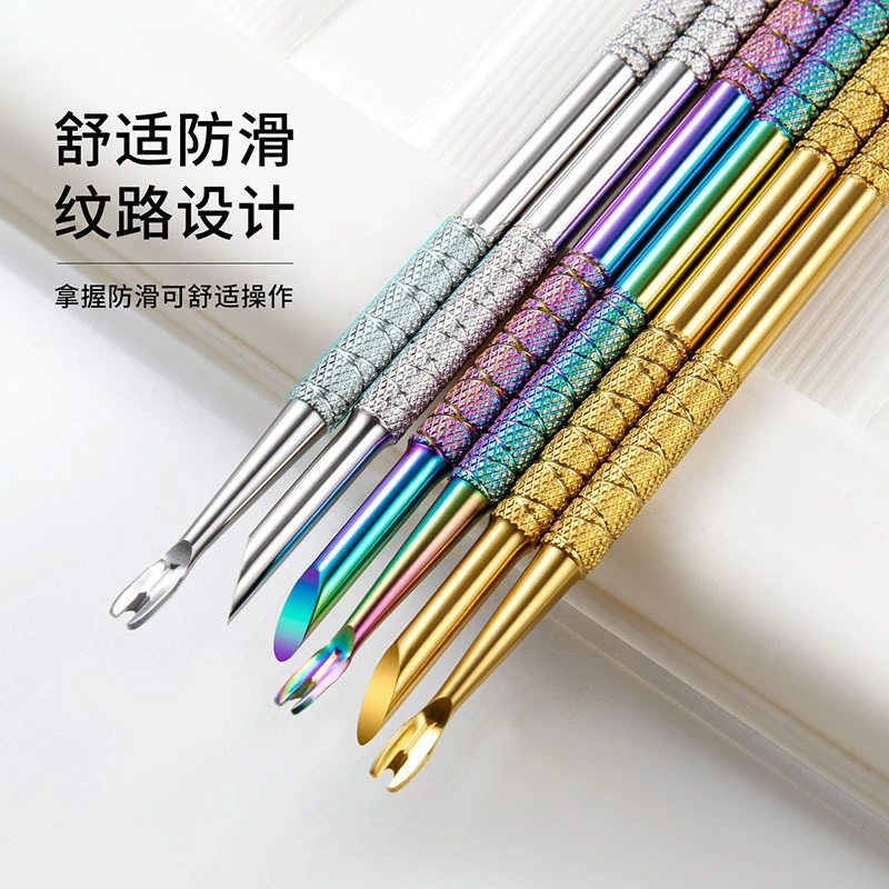 Nail art inclined surface steel push double headed circle oblique push to remove dead skin trimming front sanding rubbing sheet