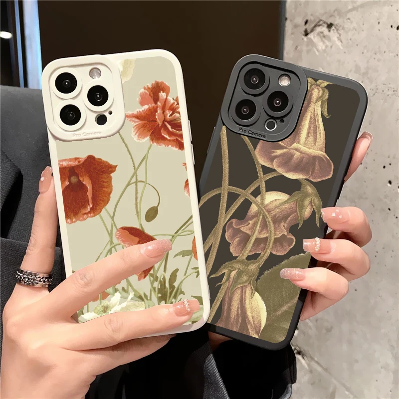 Retro Floral Soft Shell Phone Case - Elegant Flower Back Cover Design