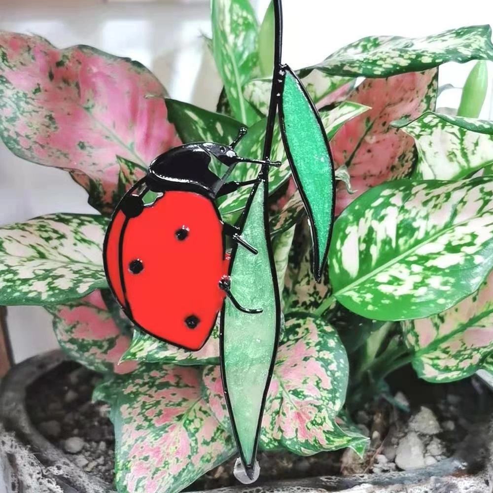 1pcs Stained Glass Ladybug Window Hanging Perfect Gift for garden, yard, fences, pillars, patio, outdoor, indoor, windows, door 6