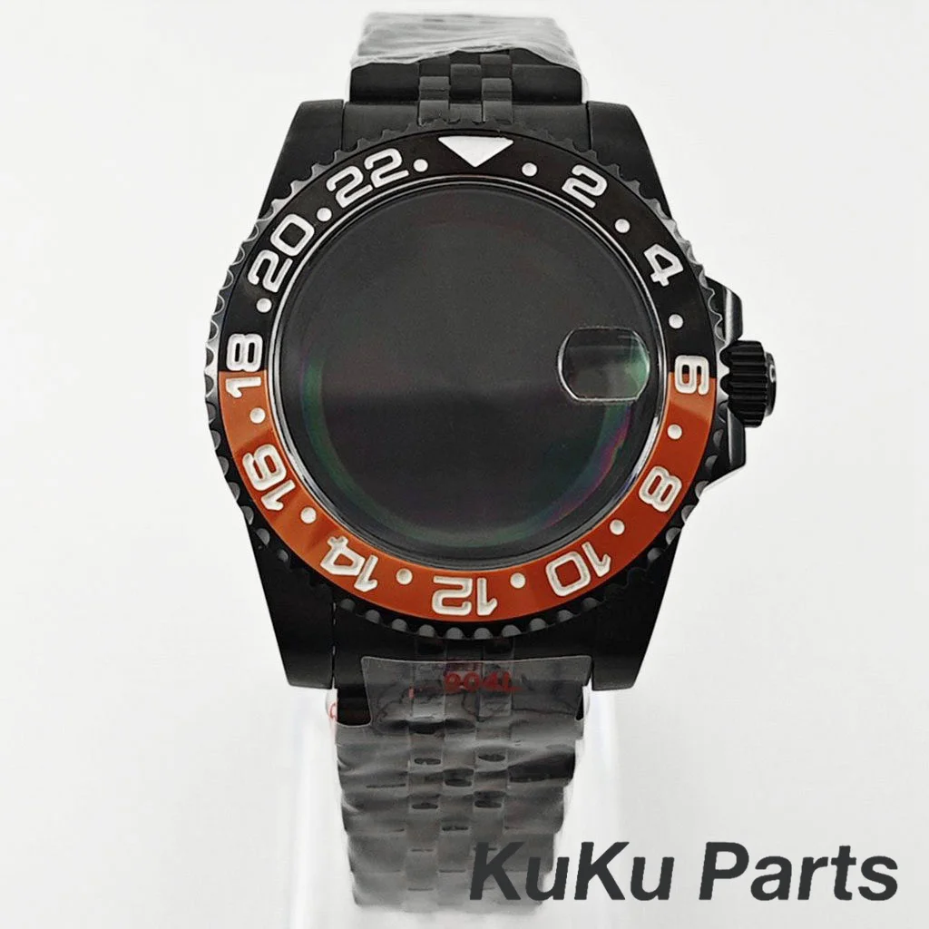 Black Purple GMT Bezel Watch Case with PVD Black Jubilee Bracelet and Sapphire Crystal