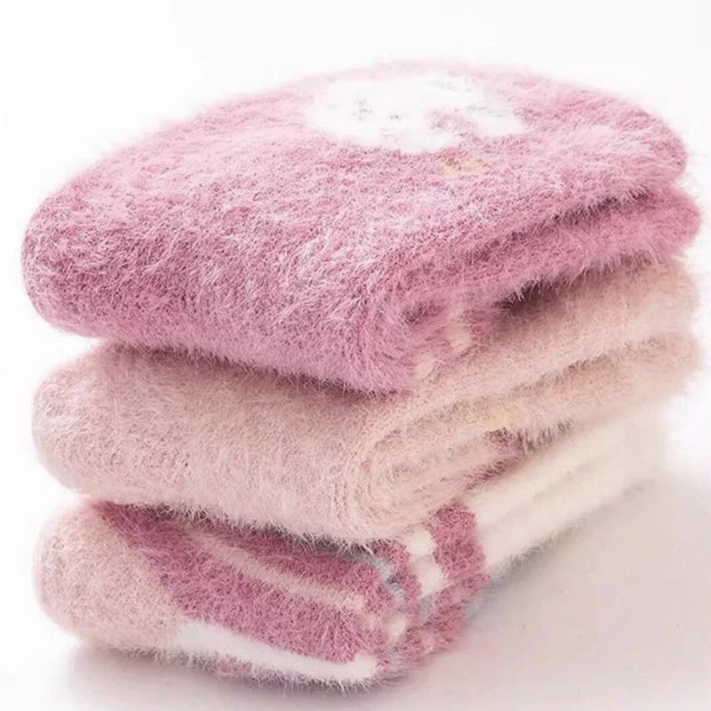 3 Pairs Winter Thicken Baby Socks Cute Rabbit Bear Plush Middle Tube Socks For Newborn Warm Boy Girl Long Socks