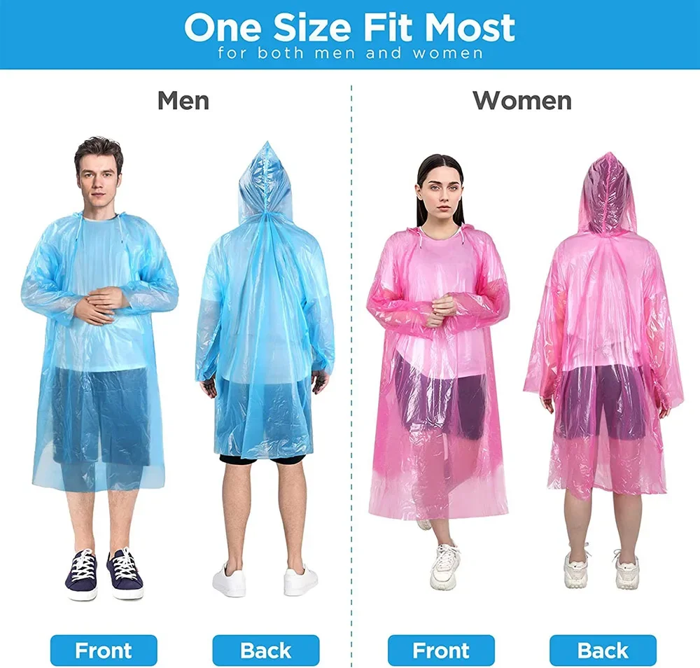 10/20/50 Pieces Rain Ponchos Adults Disposable Plastic Raincoats with Hood Portable Emergency Raincoats for Outdoor Activities 4