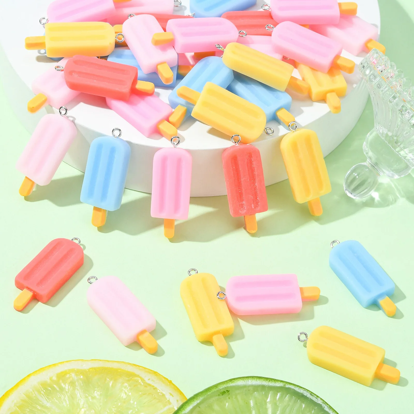 40Pcs 5 Colors Ice Lolly Flatback Charms Imitation Food Snack Pendants Cute Ice Cream Charms for Jewelry Making Accessories