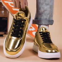 Baskets Homme Designer 2026 en Cuir Verni Or et Noir, Polyvalentes, Semelle Souple, Chaussures de Sport Décontractées, Tailles Grandes 39-47 3
