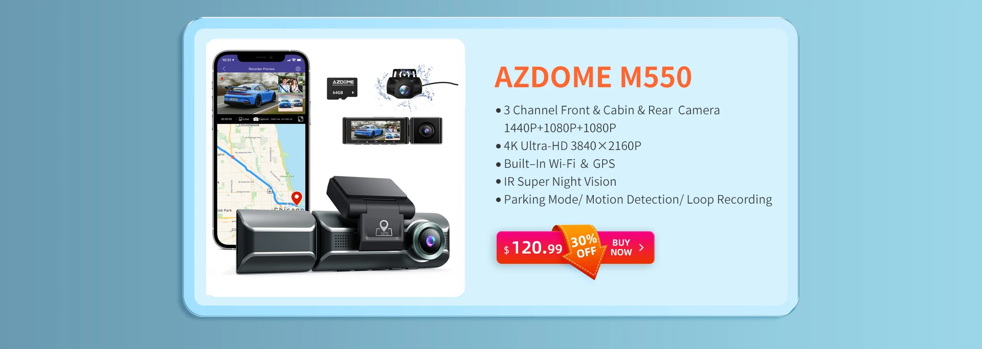 AZDOME 4K Dash Cam Avant et arrière, intégré 5G Algeria