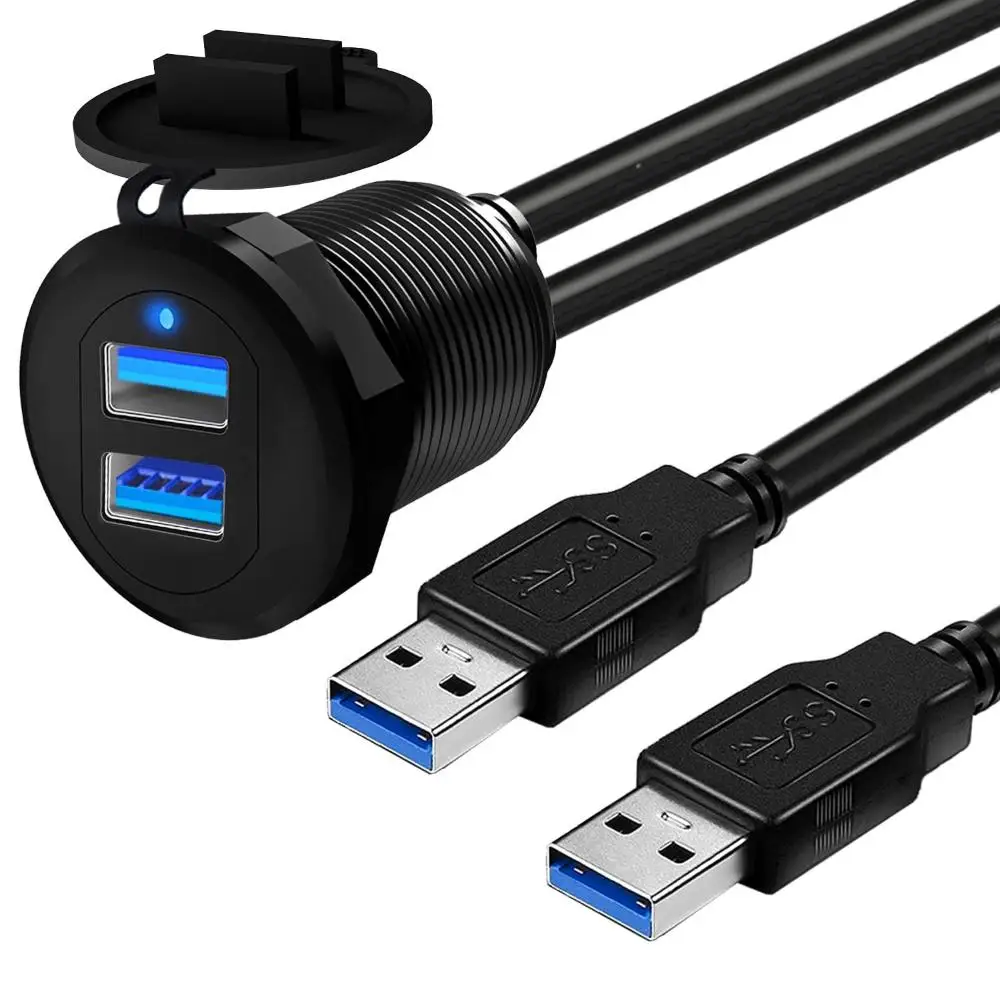 자동차 플러시 마운트 케이블, 자동차 LED 표시기 패널 대시 보드 익스텐션 케이블, USB 3.0, 더블 포트 방수, 암수, 1m