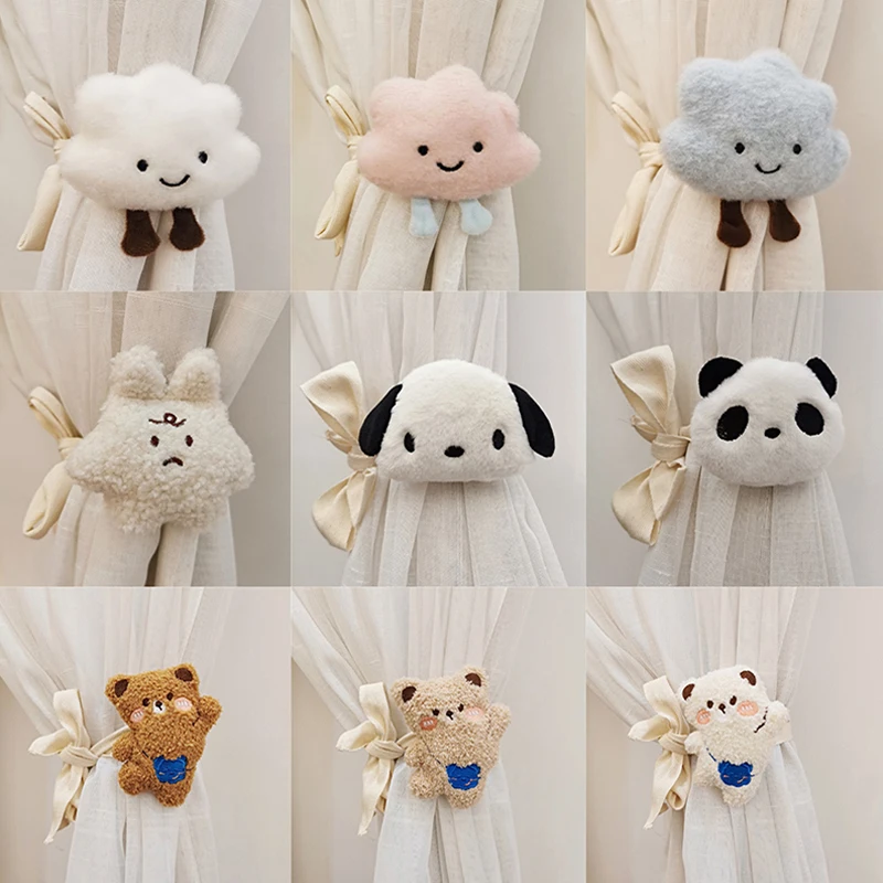 Window Curtain Kids Room Cute Cloud Bear Strap Window Curtain with Cartoon Doll Curtains Decorative Shape Curtain Buckle Clip for Girl Heart