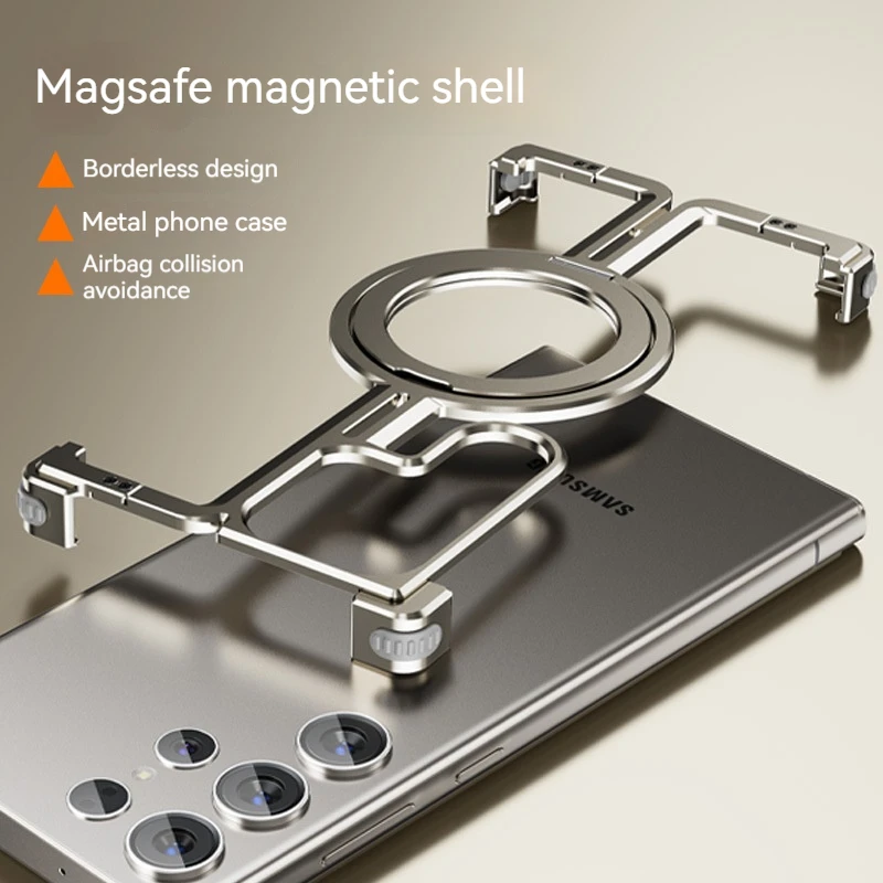Magnetic Metal Bracket Phone Case with Aluminum Alloy Frame and Finger Ring