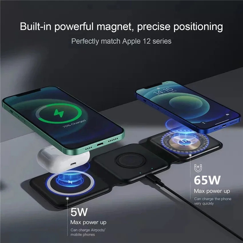 3 in 1 Magnetic Portable Wireless Charger Pad For Samsung S23 S22 S21Ultra  Plus S20FE Watch AirPods Fast Charging Dock Station