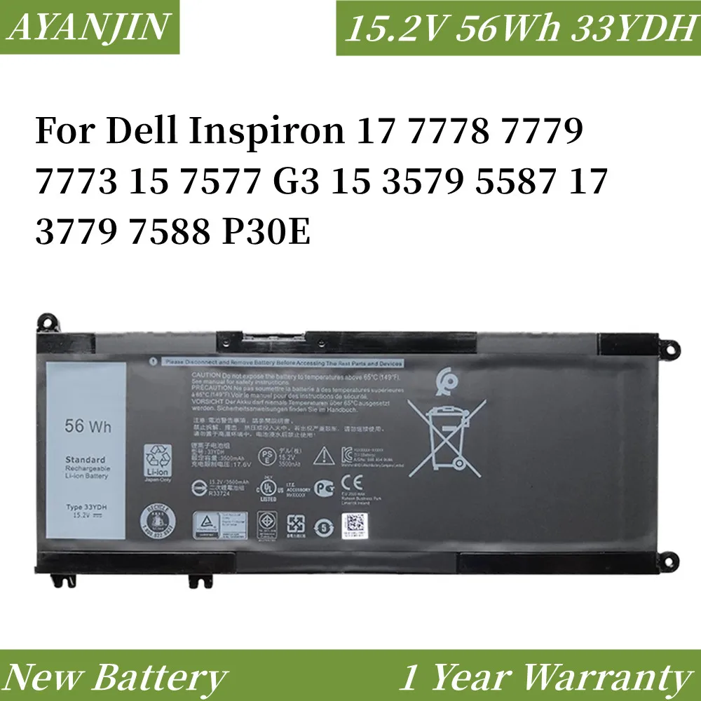 Dell Inspiron用バッテリー,15.2v,56wh,33ydh,7577 7588 7773 7778