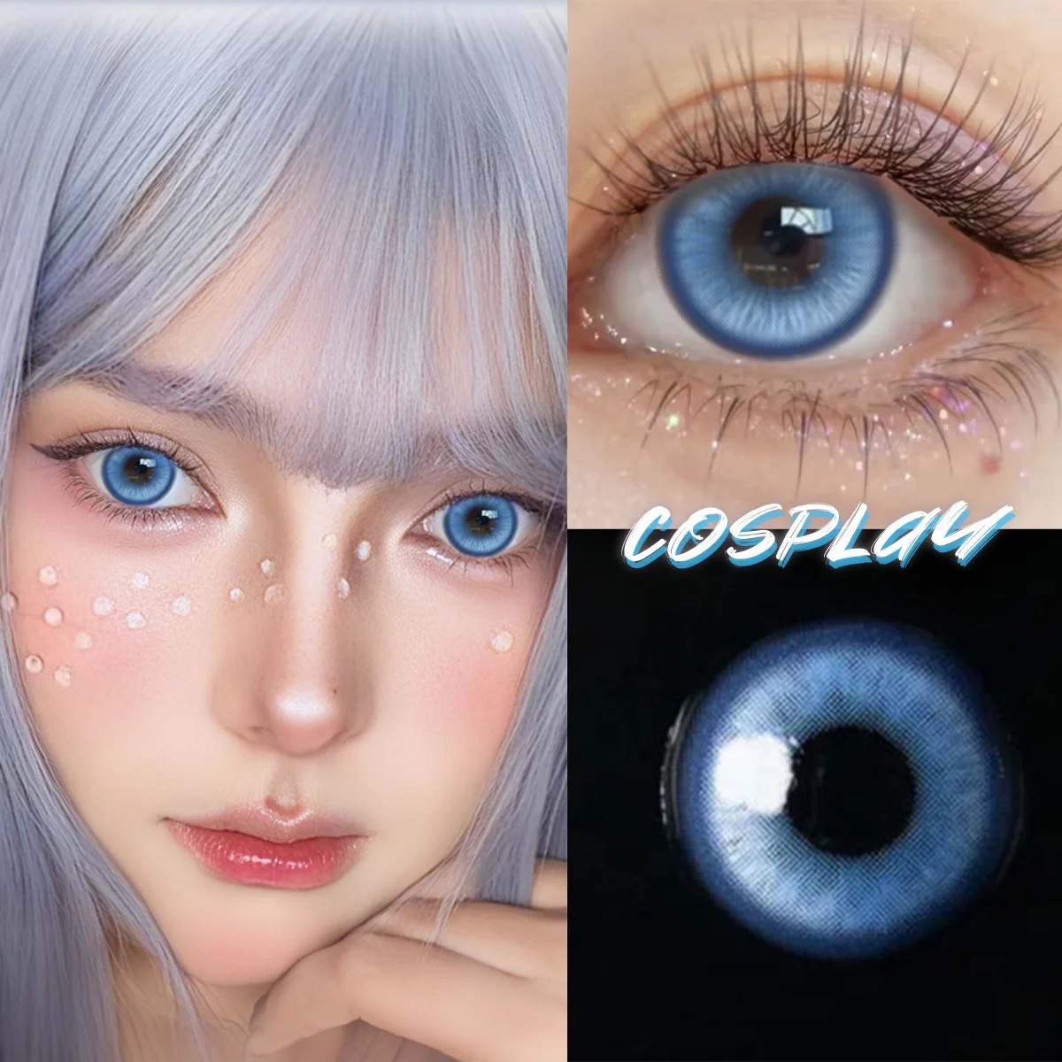 VISUASHOW Lovely Blue Colored Contact Lenses: Soft, Anime Cosplay & Cyber Cute Style for Costume Makeup & Parties