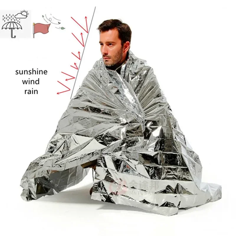 Outdoor Emergency Blanket First Aid Survival Tool Rescue Kit Windproof Foil Thermal Blanket for Hiking Sleeping Camping Mat