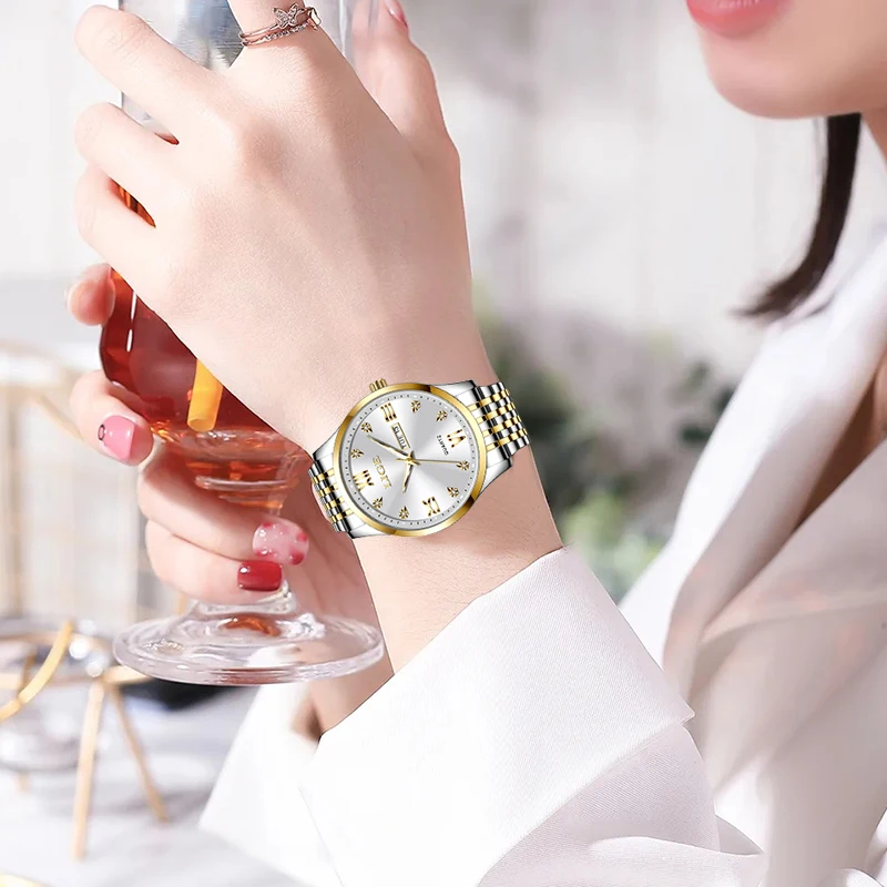 Elegant Women's Waterproof Diamond-Accented Bracelet Watch - Fashion Business Luminous Quartz Chronograph