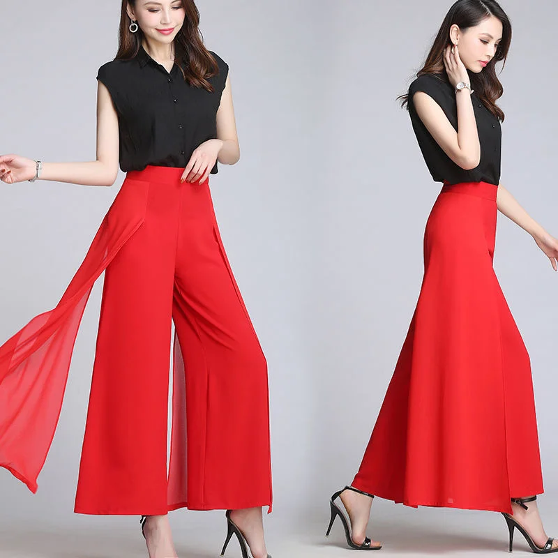 avouavou ★韓国ドラマ協賛★SILK HIGH WAIST WIDE PANTS 4色 Chiffon Wide Leg Pants High Waist Casual Black Elegant
