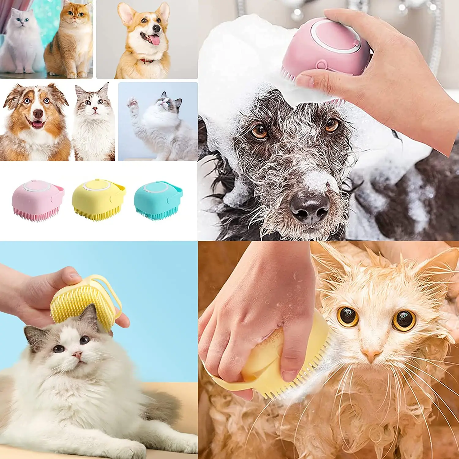 Misthis Portable Dog Bath Brush - Pet Massage Brush Shampoo Dispenser Soft  Silicone Brush Rubber Bristle for Dogs and Cats Shower Grooming (Blue)