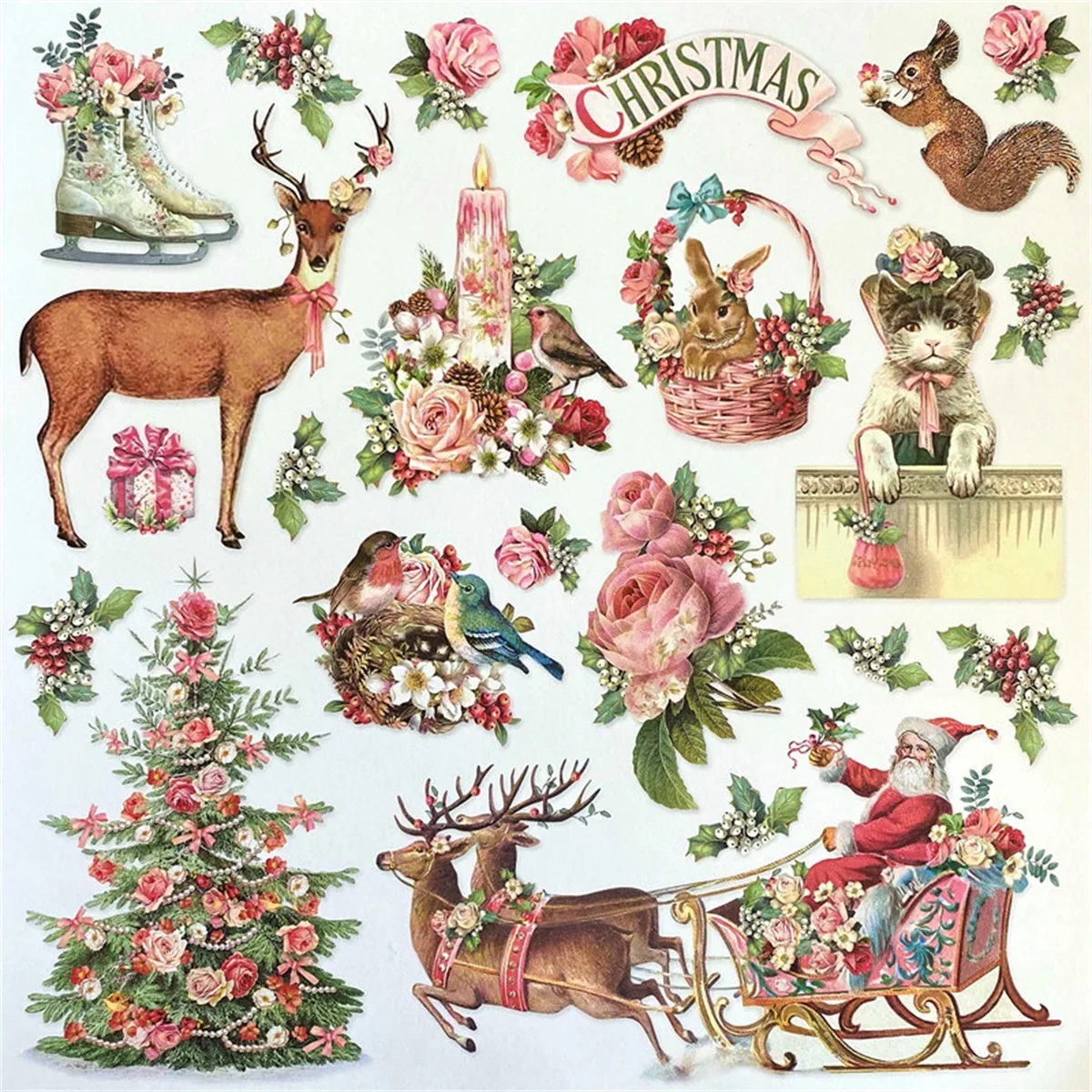 9Pcs/Pack Retro Merry Christmas New Year Vintage Sticker DIY Craft Scrapbooking Album Junk Journal Decorative Stickers