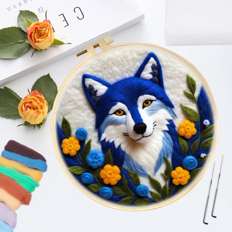 Wolf Animal Pattern Wool Felting Painting DIY Needle Felt For Friend Gift