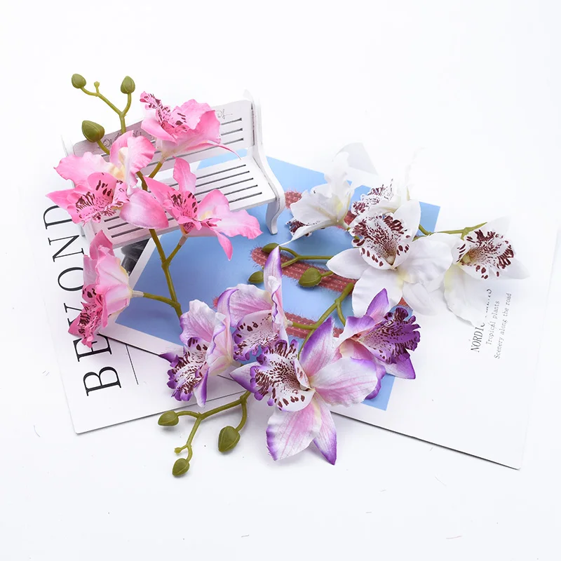 50/100 Stücke Schmetterling Orchidee Künstliche Blumen Pflanzen Wand Hochzeit Kranz Hause Zimmer Decora Braut Diy Geschenke Zubehör Ausverkauf – Detail 3