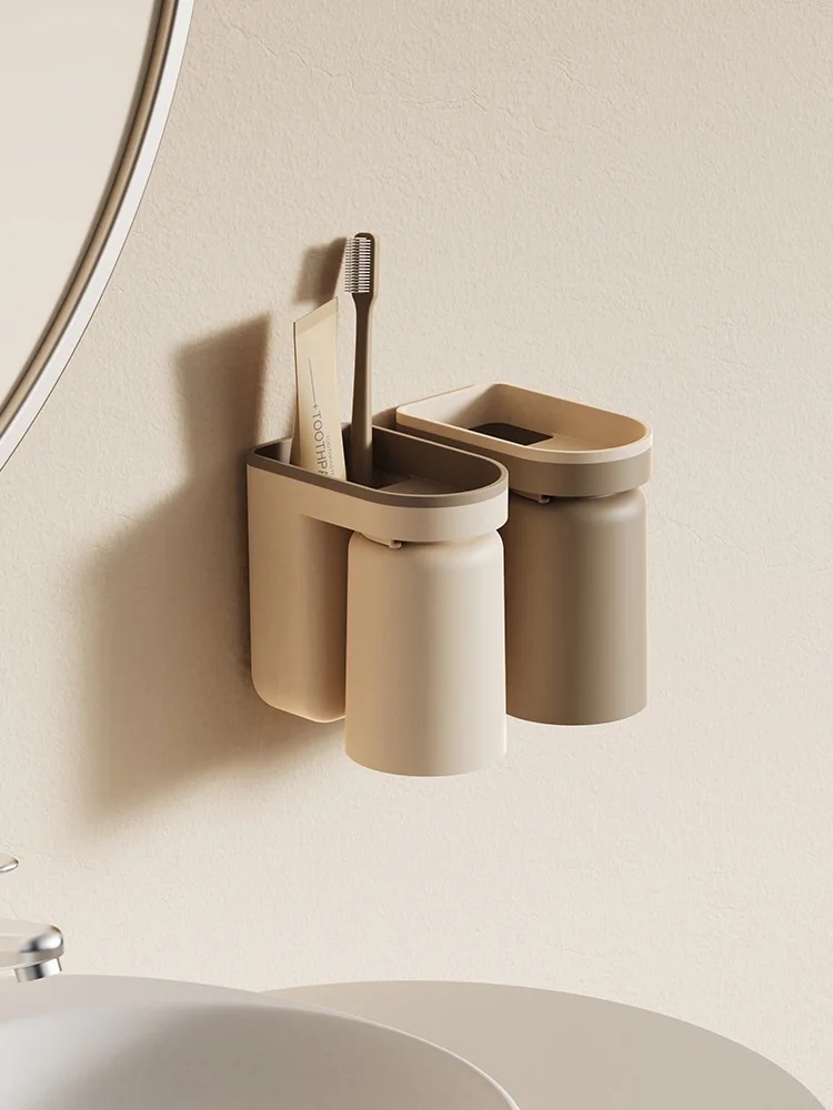 

Innovative Toothbrush Shelving Perforation-free Light Luxury Mouthwash Cup Hanging Wall Type Toilet Storage Box Couple