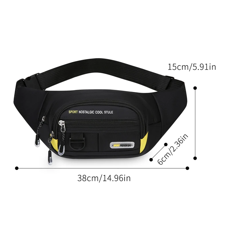 Sports Unisex waist chest transverse bag - adjustable strap, Multi Pocket durable nylon zipper closure, suitable for travel, out