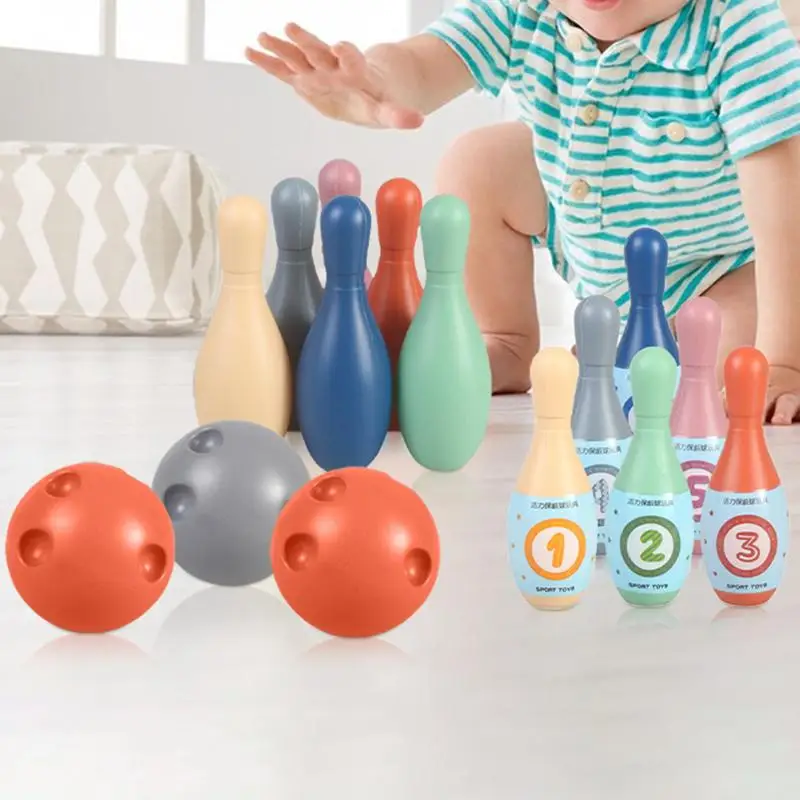 Toddler Bowling Set Cute Bowling Toy Set 3 Balls 6 Rings 12 Pins Games For Kids Indoor Interactive Fun Sports