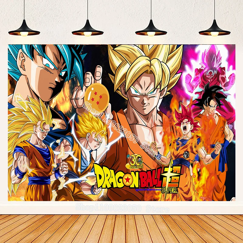 Dragon Ball Happy Birthday Backdrop Cartoon Anime Son Goku Wall Decoration Photography Background Party Supplies Christmas Gifts