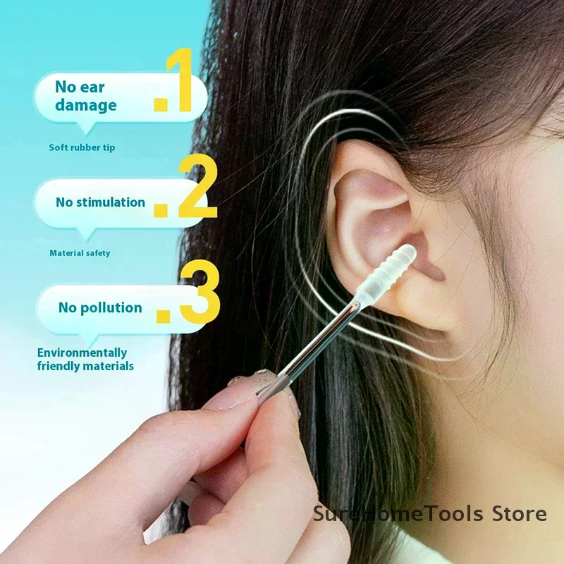 Reusable Double Headed Ear Cleaner Silicone Sticky Ear Swabs Ear Wax Removal Tool Safe Non-Toxic for Kids Adult Elders Home Care