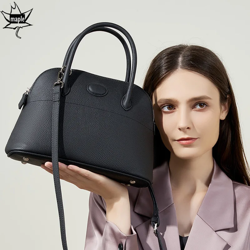 Simple Fashion Shell Tote Leisure Cowhide Leather Women's Handbag Business Office Lady Shoulder Bag