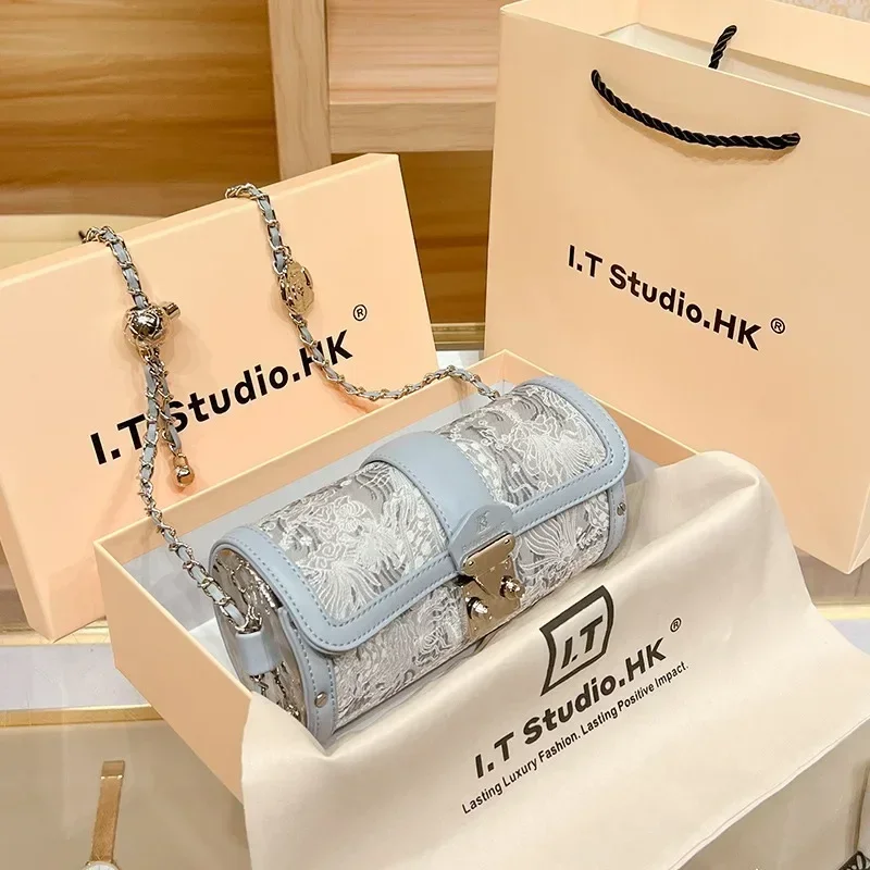 

Spring And Summer New Silver Cylinder Diamond Grid Chain Underarm Law Stick Handbag Fashion One Shoulder Crossbody Women's Bag