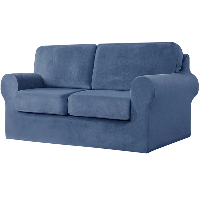 Elastic Silver Fox Velvet All-inclusive Sofa Cover, Solid Color European and American Split Velvet Sofa Hat Cover Set