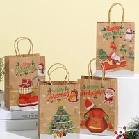12pcs Kraft Paper Christmas Bag Christmas Gift Bag with Handles 2025 Xmas Party Candy Bag Cookie Present Bag Decor 2026 New Year 1