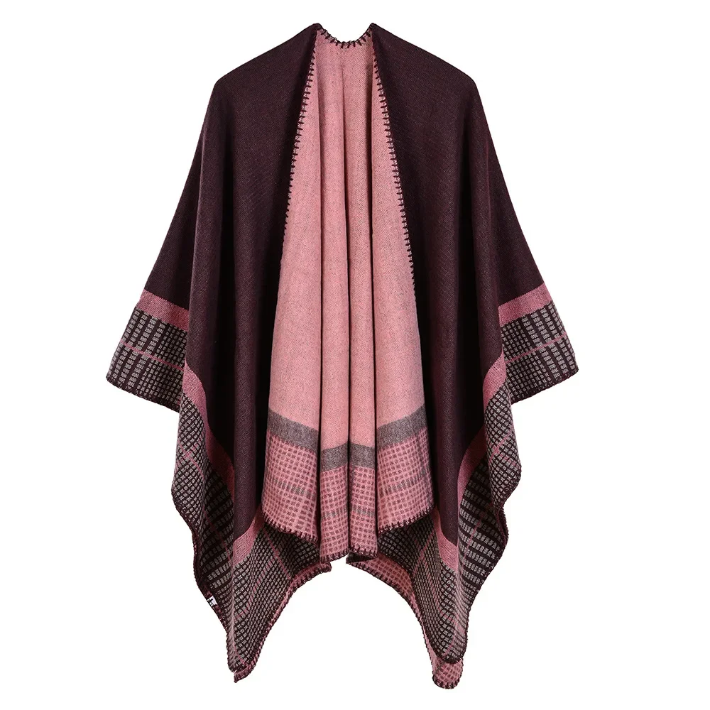 

Autumn Winter Women's Imitation Cashmere Warm Air Conditioning Shawl Sunscreen Cloak Tourism Cloak Ponchos Capes 9