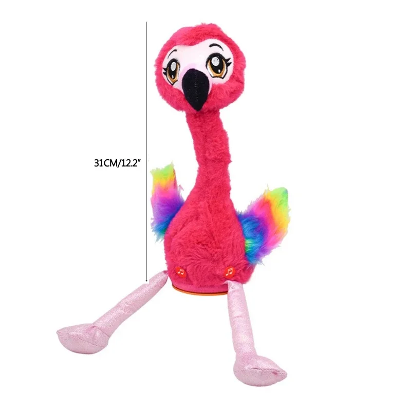 Flamingo Singing And Dancing Stuffed for Doll Repeat What You Said and Emit Colored Lights Toy USB Charging Battery E65D
