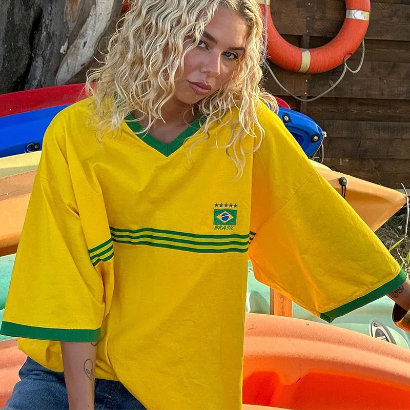 Hip hop Europe and the United States spring and summer women's round neck casual letter print loose short-sleeved T-shirt