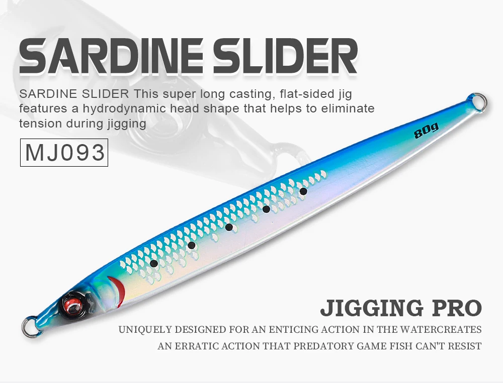 JIGGING PRO Sardine Slider Jig 40g 60g 80g 100g Weitwurf-Metallköder für Küstenangeln im Meerwasser auf Königsfisch und Bernsteinmakrele – Detail 1