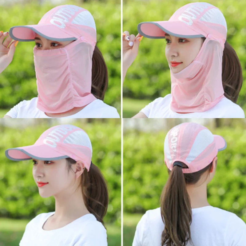 Sunscreen Hat with Foldable Portable Face Covering UV Protection Breathable Mask Cycling Veil Hat Quick Drying Baseball Hat