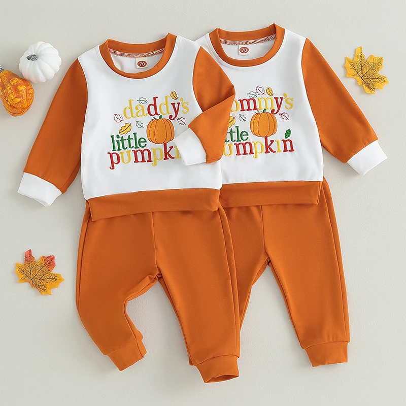

Halloween Toddler Baby Girl Boy Autumn Clothes Outfits Pumpkin Letter Embroidery Long Sleeve Sweatshirts Pant Sets