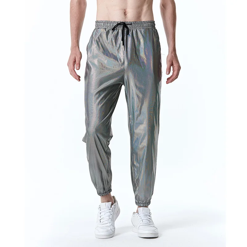

Men's Silver Pu Leather Casual Jogger Sweatpants Disco Party Halloween Trousers Stage Dancer Prom Streetwear Pantalones Hombre