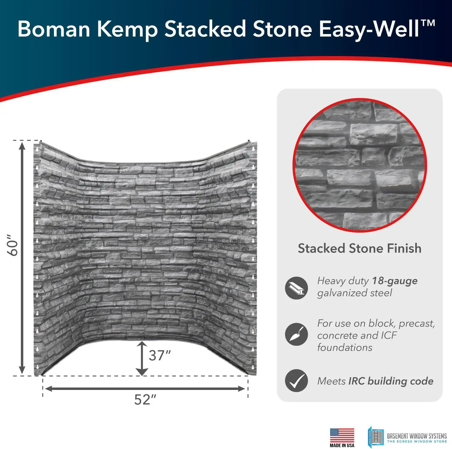 Stone 3141 Egress Tilt & Turn Window System Includes Right-Hinged European Tilt & Turn Egress Window, Stacked Stone Easy-Well,