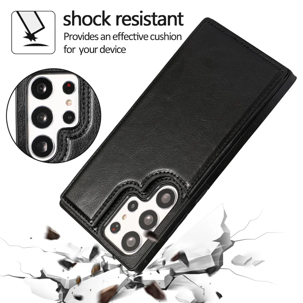 Solid Color Business Leather Phone Case for Samsung Galaxy S23 S23Plus S23Ultra S22 S24Ultra A72 A33 Bi-fold  Credit Card Holder