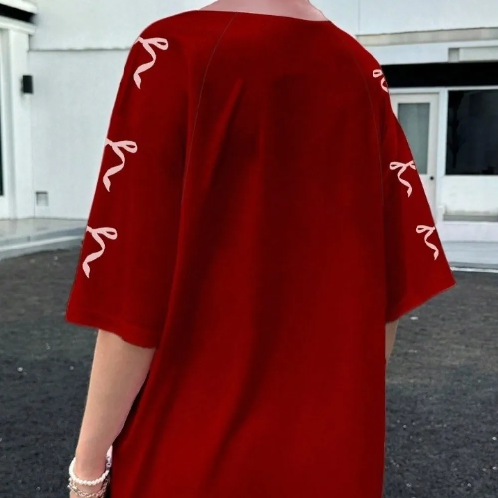 V-neck Sports Tennis T-shirts Large Size Teenagers Adolescent Female Crop Tops Number Print Casual Bow Letter Shirt Ladies Girls