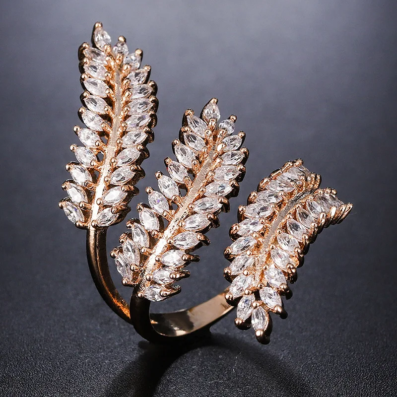 

New Exquisite Unique High-Grade Olive Branch Multi-Layer Zircon Ring