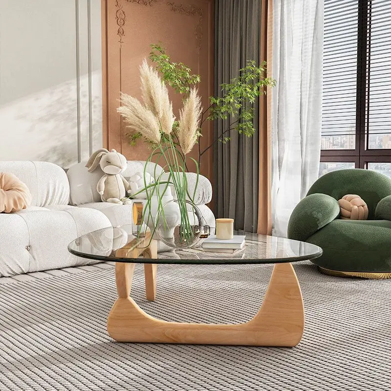 

Household Glass Coffee Table Solid Wood Coffee Table Living Room Bedroom Minimalist Tea Table Fashion Modern Nordic Furniture