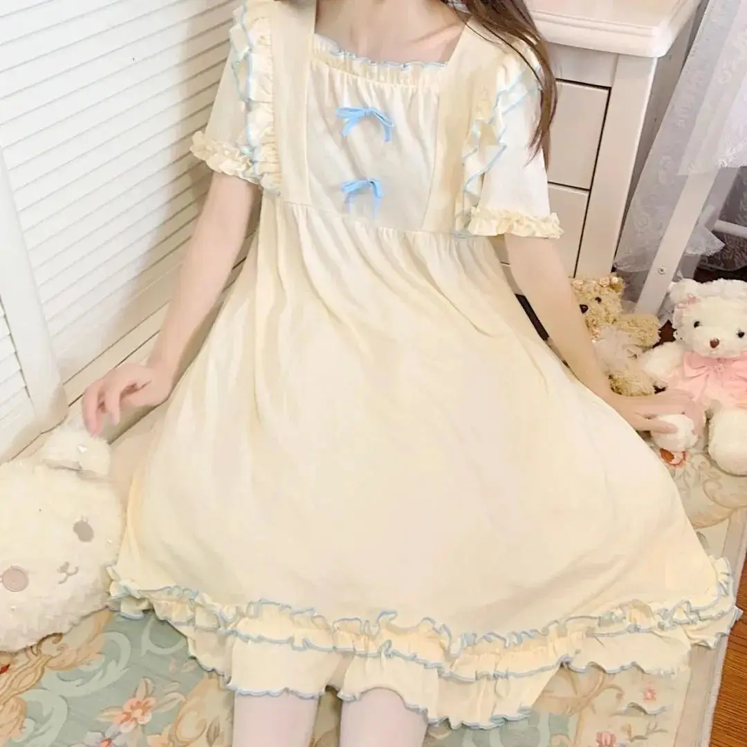 Young Girl Nightgown Korean Japanese Sweet Lace Women's Summer New Princess Cute Girl Short sleeved Pajama Dress Homewear