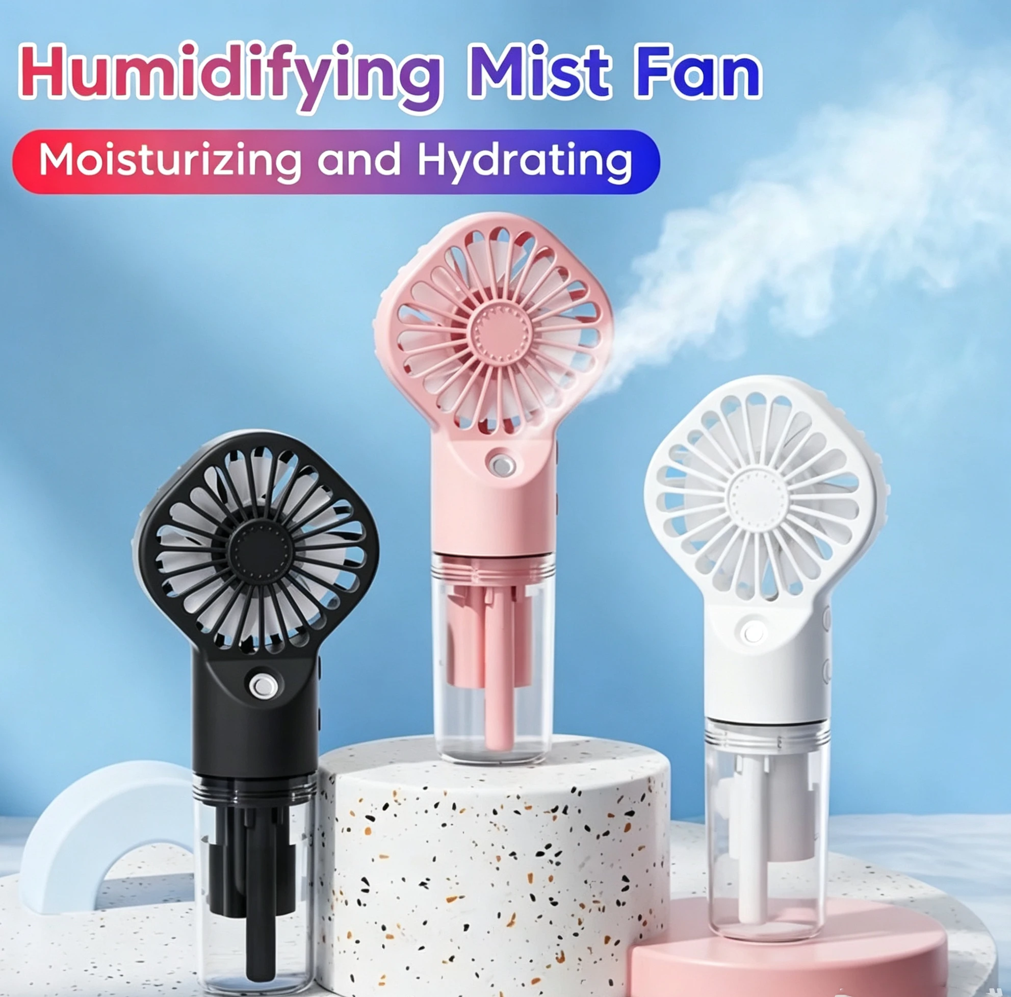 Nuevo Ventilador Humidificador Portátil, Mini Ventilador de Mano con Rociador de Agua, Recargable por USB, con Humidificador, Ventilador Personal Pequeño de Bolsillo para Exteriores