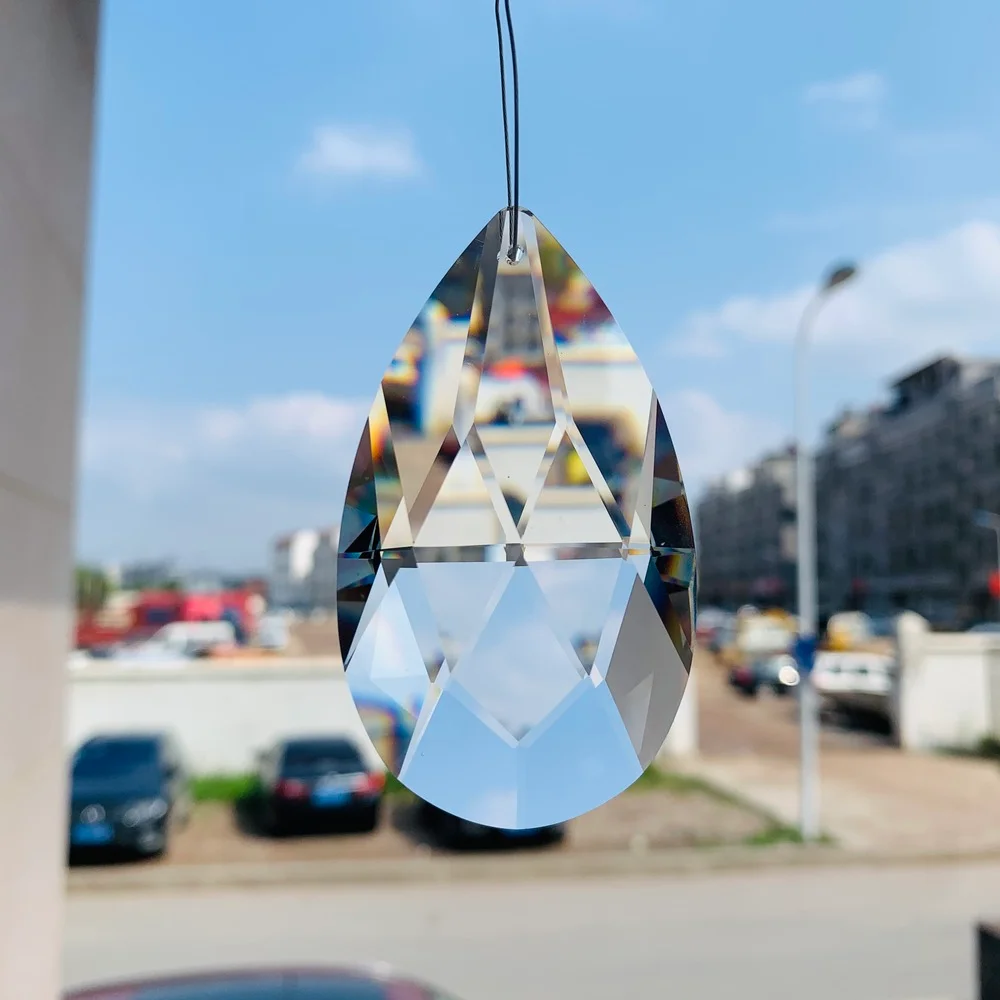 76mm Faceted Teardrop Crystal Prism Suncatcher Spare Replacement Parts for Chandelier Glass Art Hanging Pendant Bead Curtain